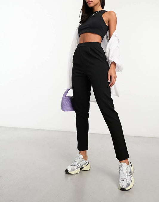 ASOS DESIGN jersey tapered tailored pants in black