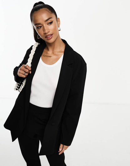 ASOS DESIGN Petite jersey slouchy suit blazer in black