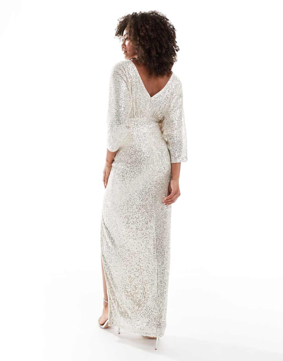 TFNC sequin kimono sleeve maxi dress in silver