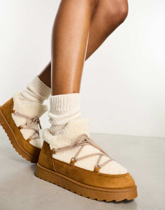 South Beach borg mini snow boots in cream and tan