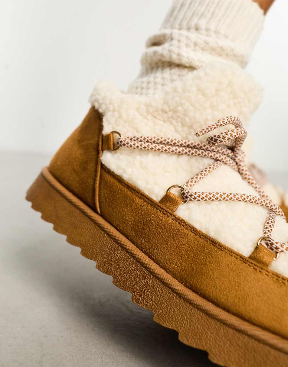 South Beach borg mini snow boots in cream and tan