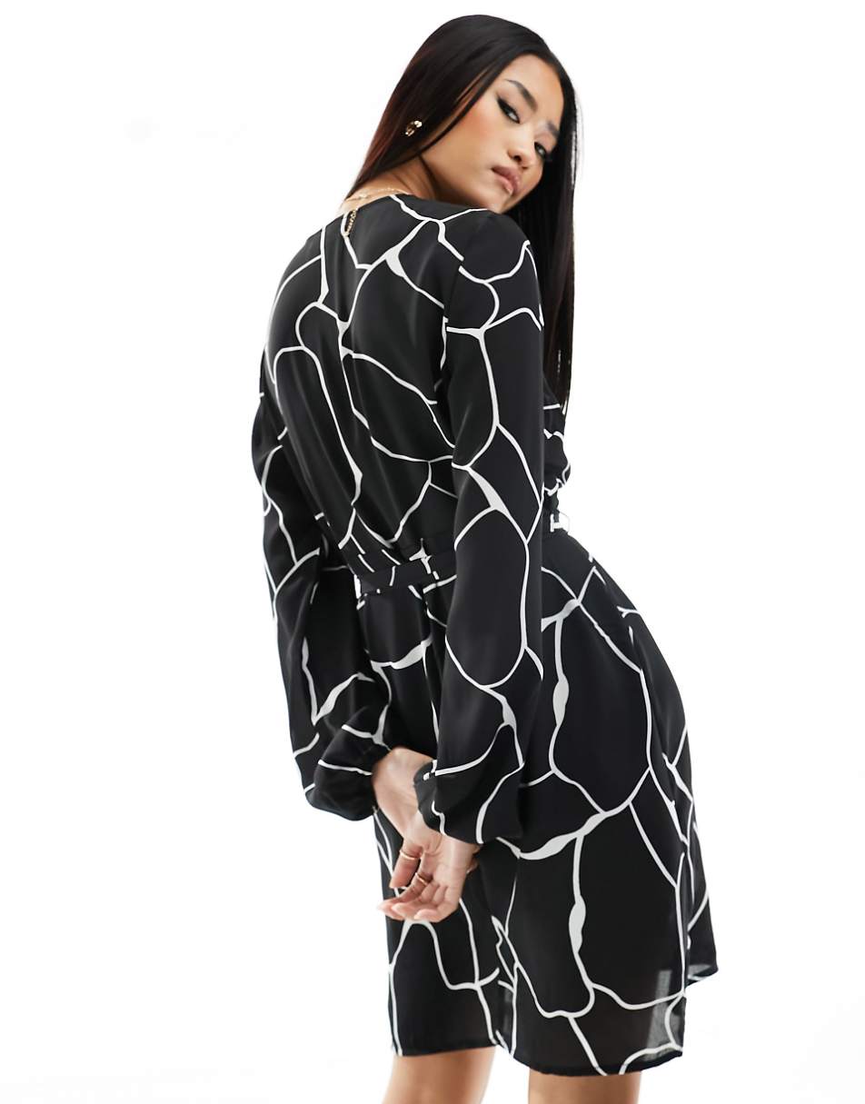 Vila wrap mini dress in mono print