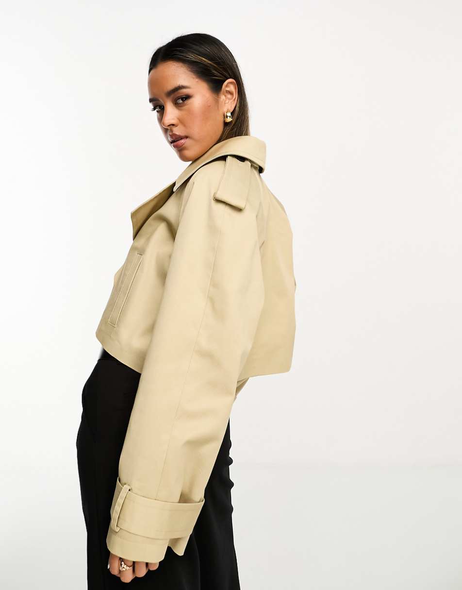 ASOS DESIGN cropped trench coat in stone