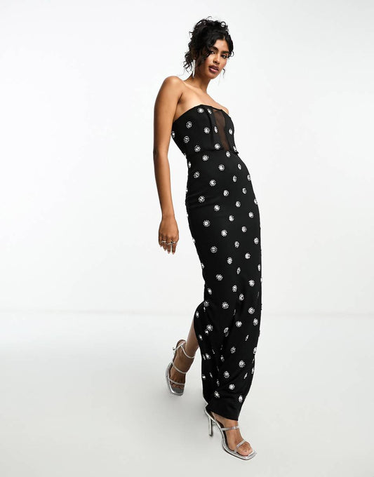 ASOS DESIGN bandeau embellished midaxi dress in black