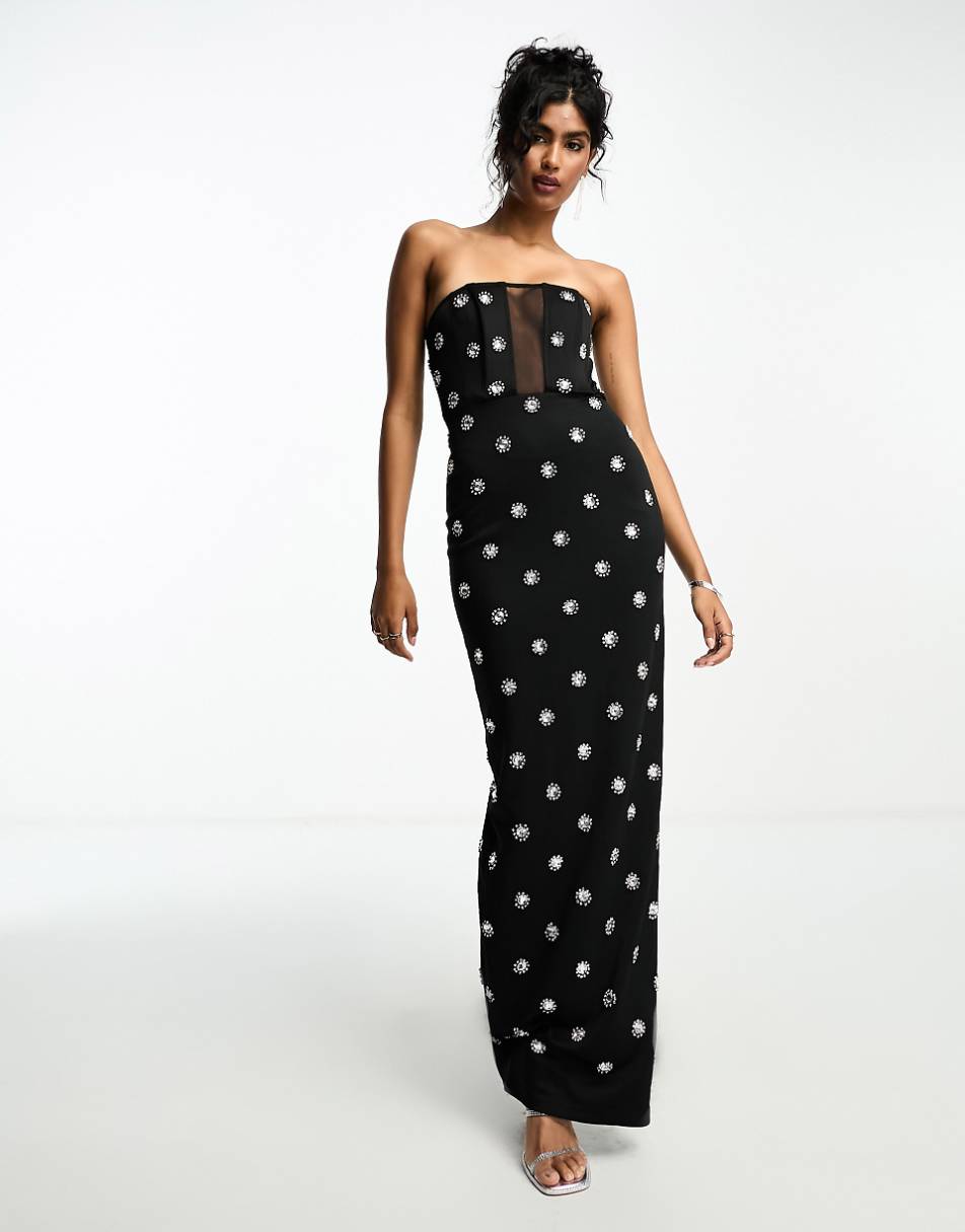 ASOS DESIGN bandeau embellished midaxi dress in black