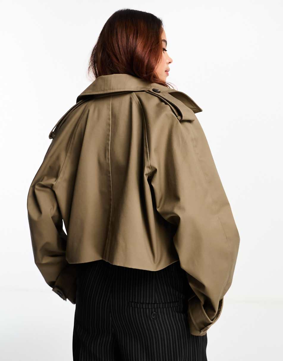 ASOS DESIGN cropped trench coat in olive