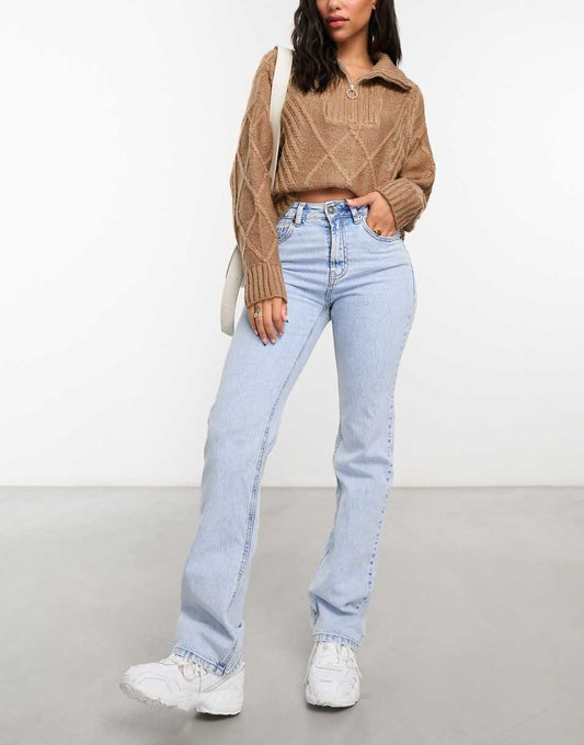 Stradivarius straight leg jeans in light wash blue