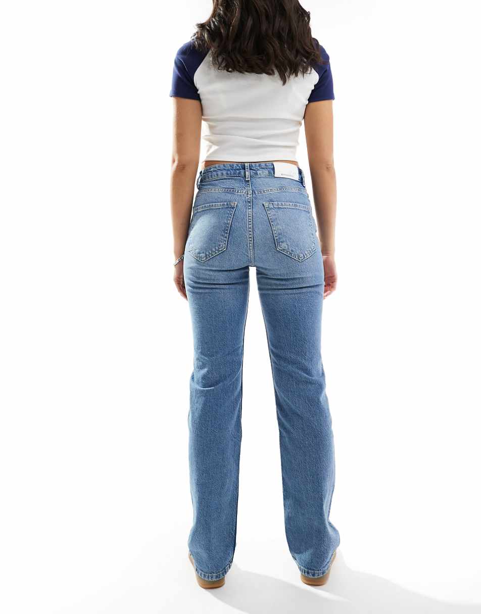 Stradivarius straight leg jean in medium wash blue