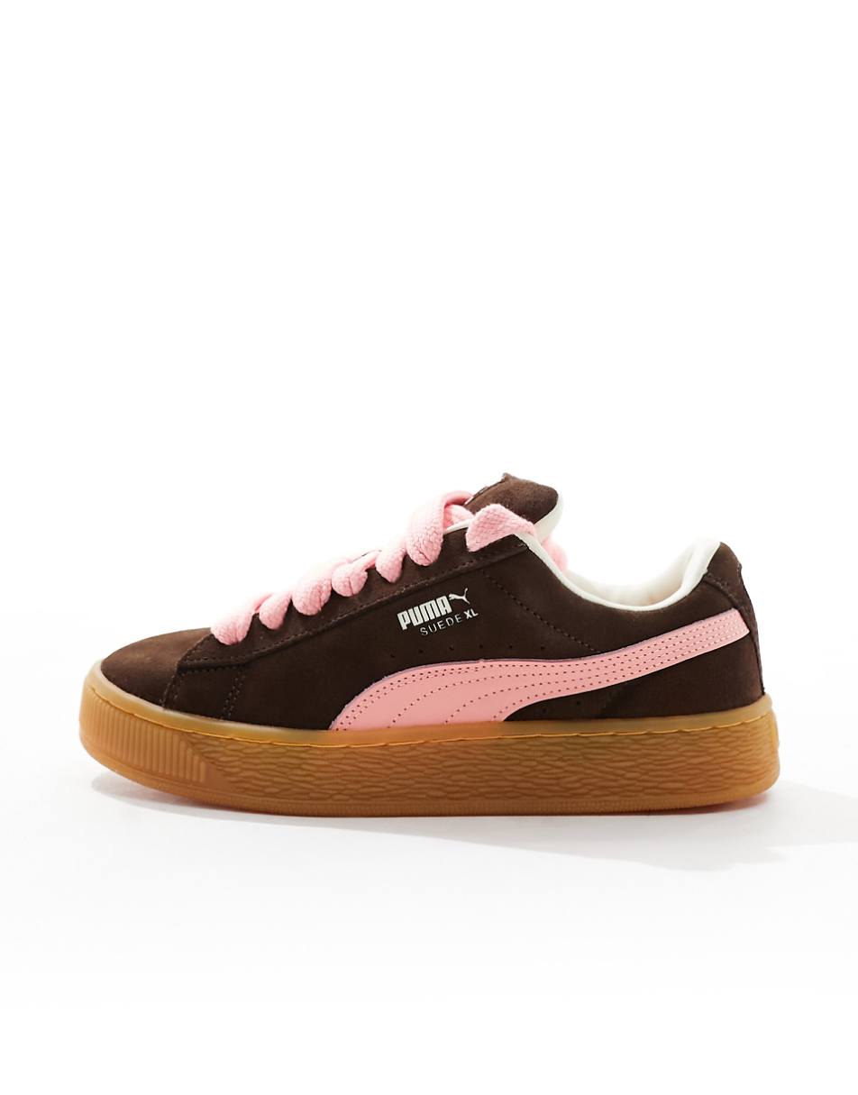 PUMA Suede XL sneakers in brown with pink detail