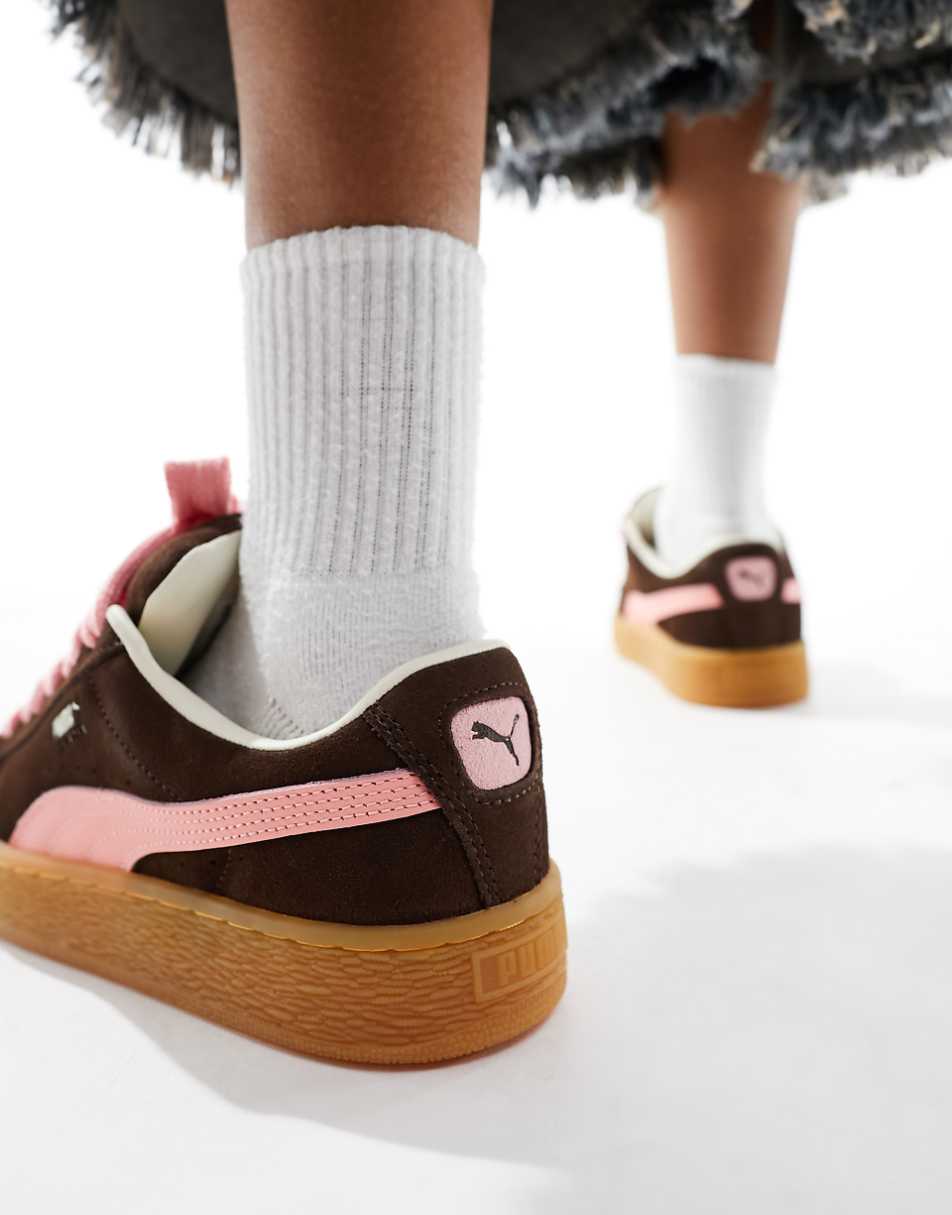 PUMA Suede XL sneakers in brown with pink detail