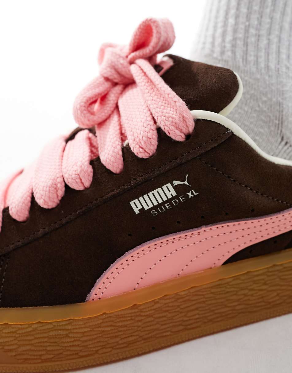 PUMA Suede XL sneakers in brown with pink detail