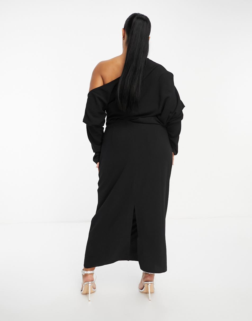 ASOS DESIGN Curve slouchy fallen shoulder midi dress in black