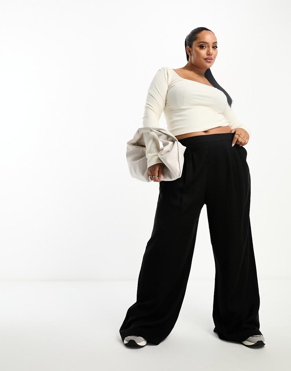 ASOS DESIGN Curve clean front wide leg pants in black