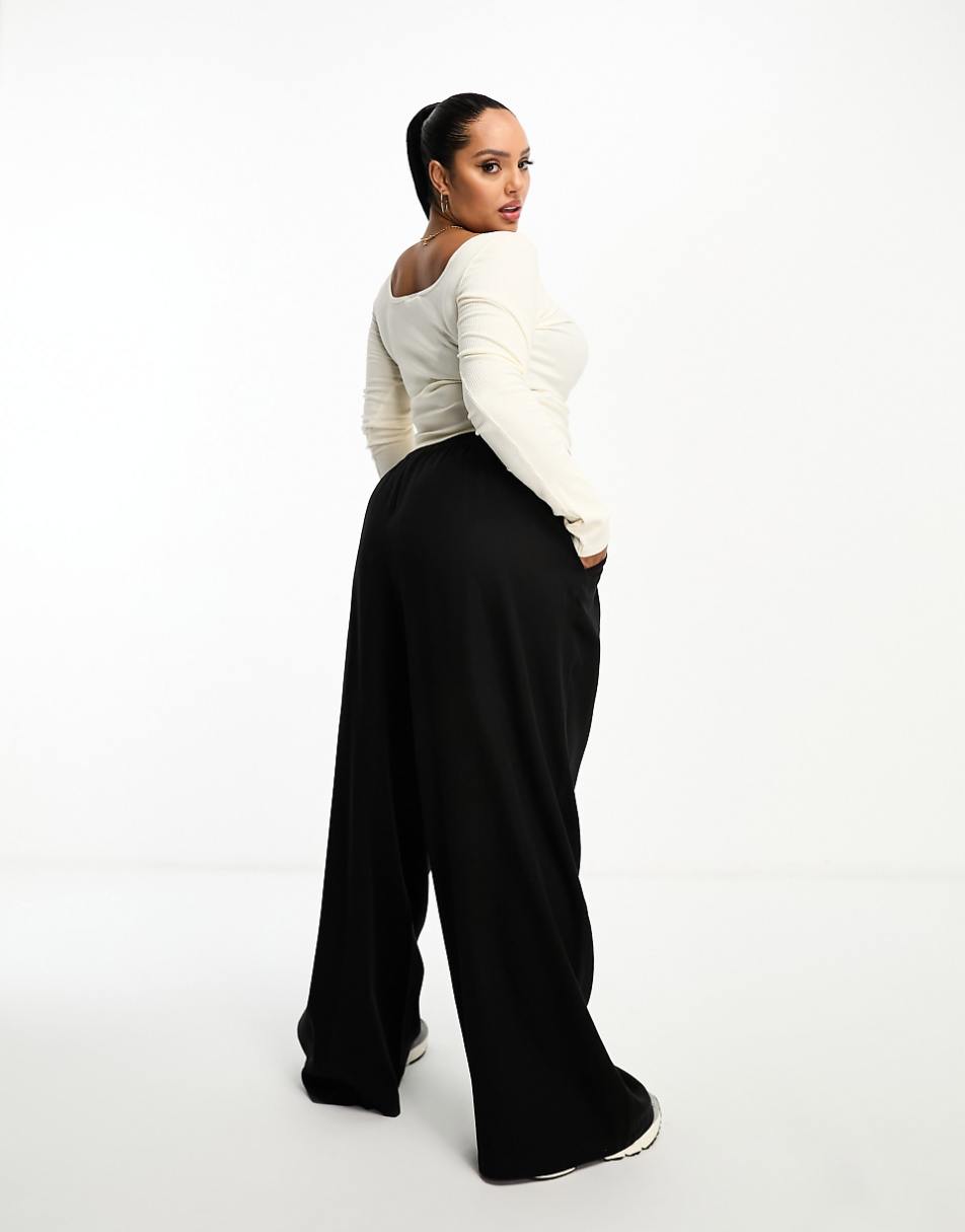 ASOS DESIGN Curve clean front wide leg pants in black