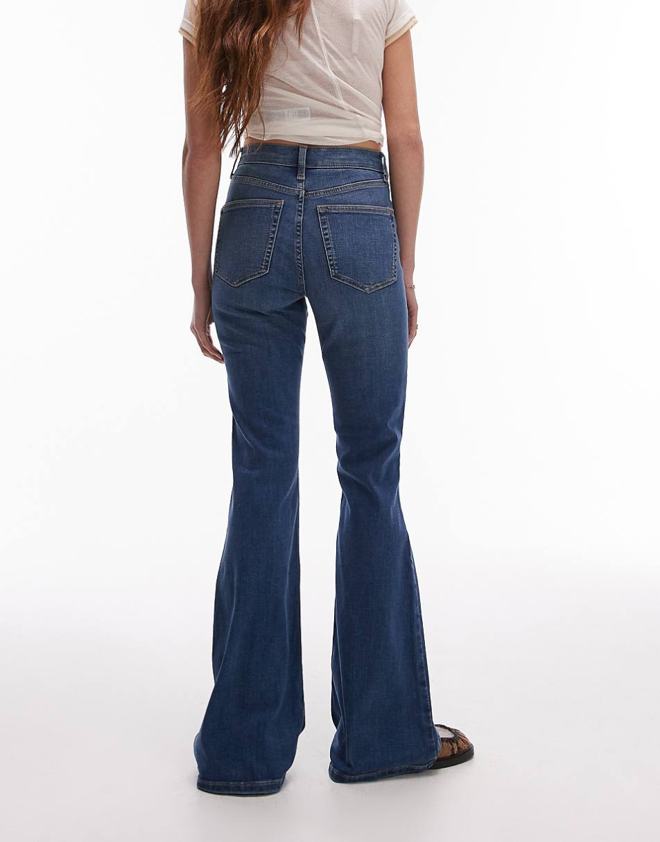 Topshop high rise Jamie flare jeans in mid blue