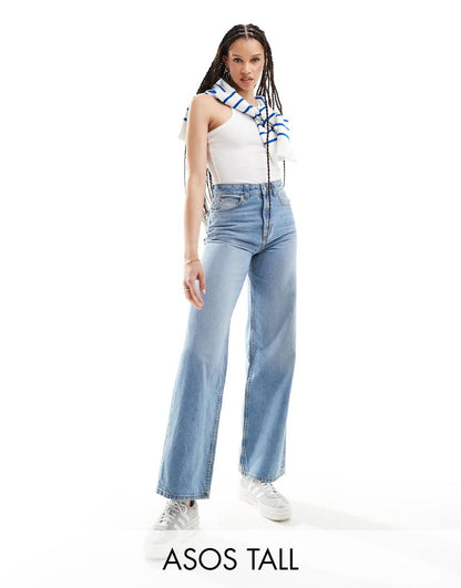 ASOS DESIGN Tall dad jeans in mid blue