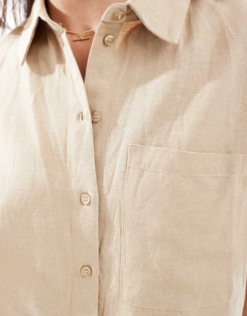 Pieces linen mix boxy shirt in beige