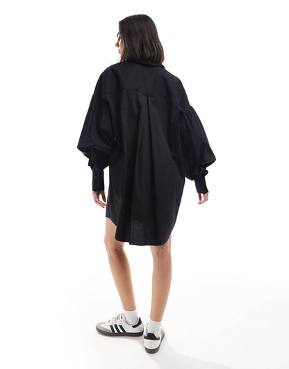 ASOS DESIGN ultimate boyfriend mini shirt dress with volume sleeve in black