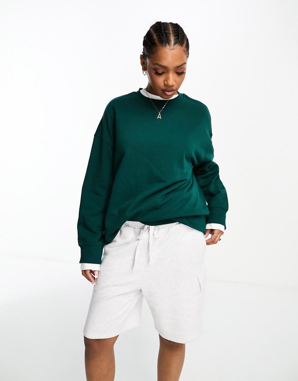 Monki long sleeve oversized sweater in dark green