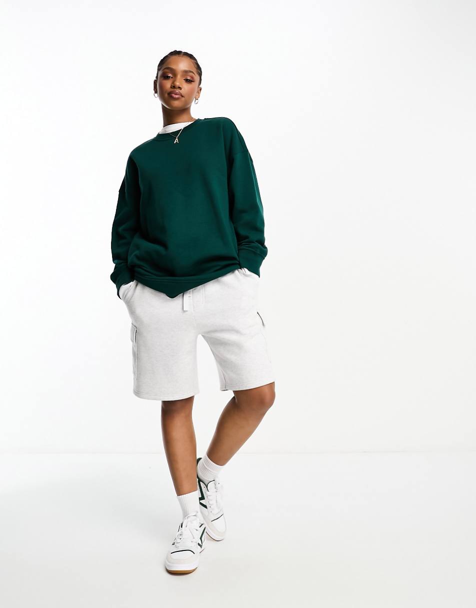 Monki long sleeve oversized sweater in dark green