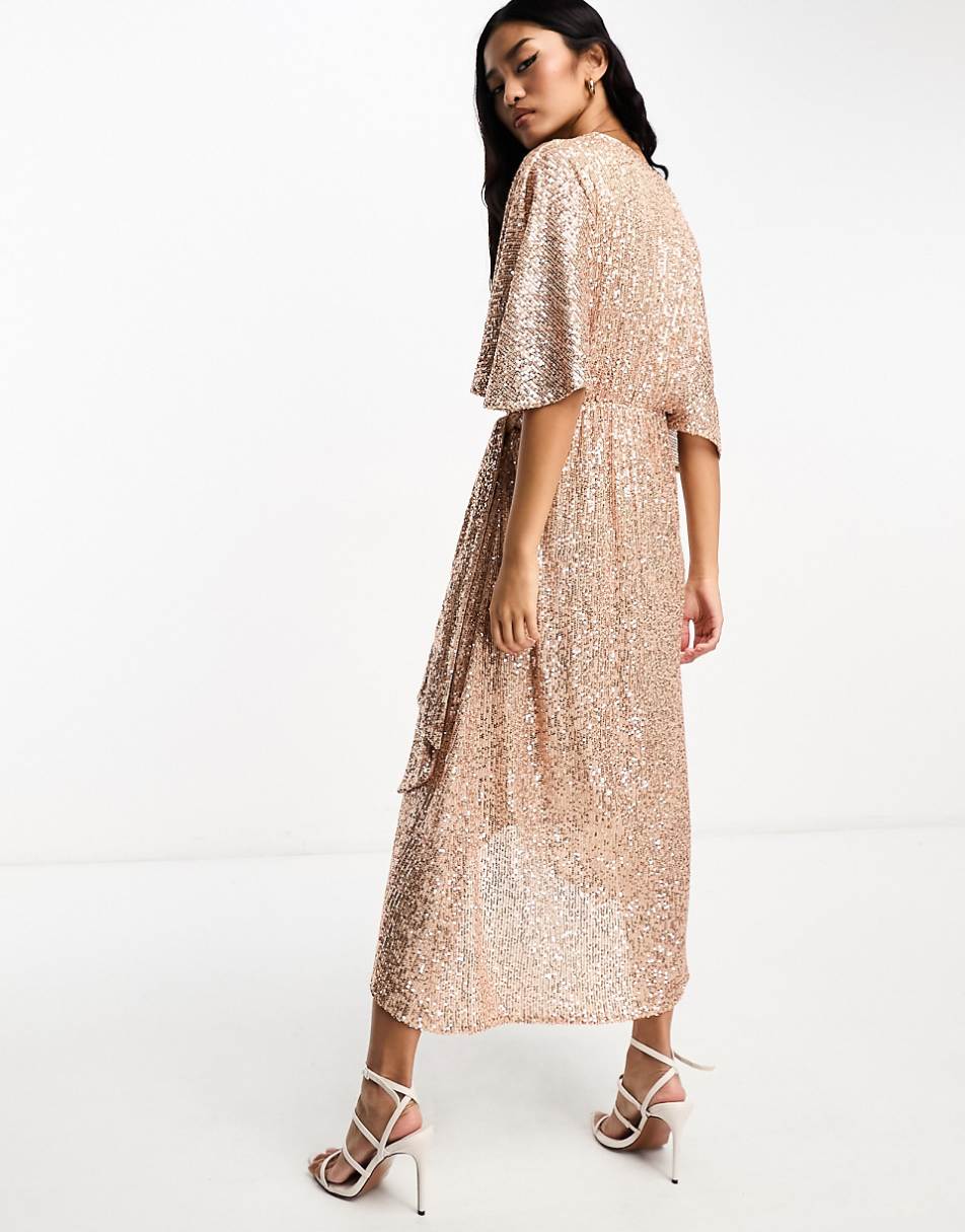 Style Cheat Exclusive angel sleeve sequin dress in champagne