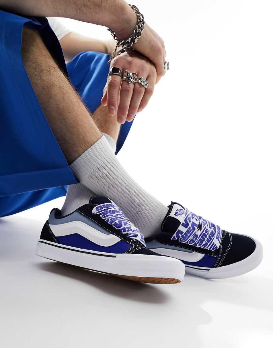 Vans Knu Skool sneakers with graphic laces in blue and white