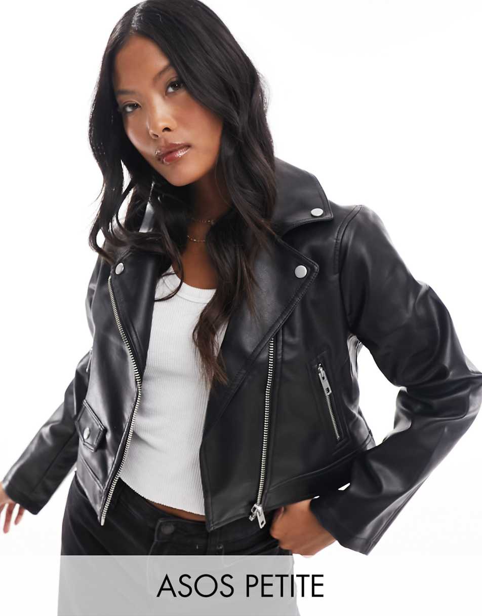 ASOS DESIGN Petite ultimate faux leather biker jacket in black