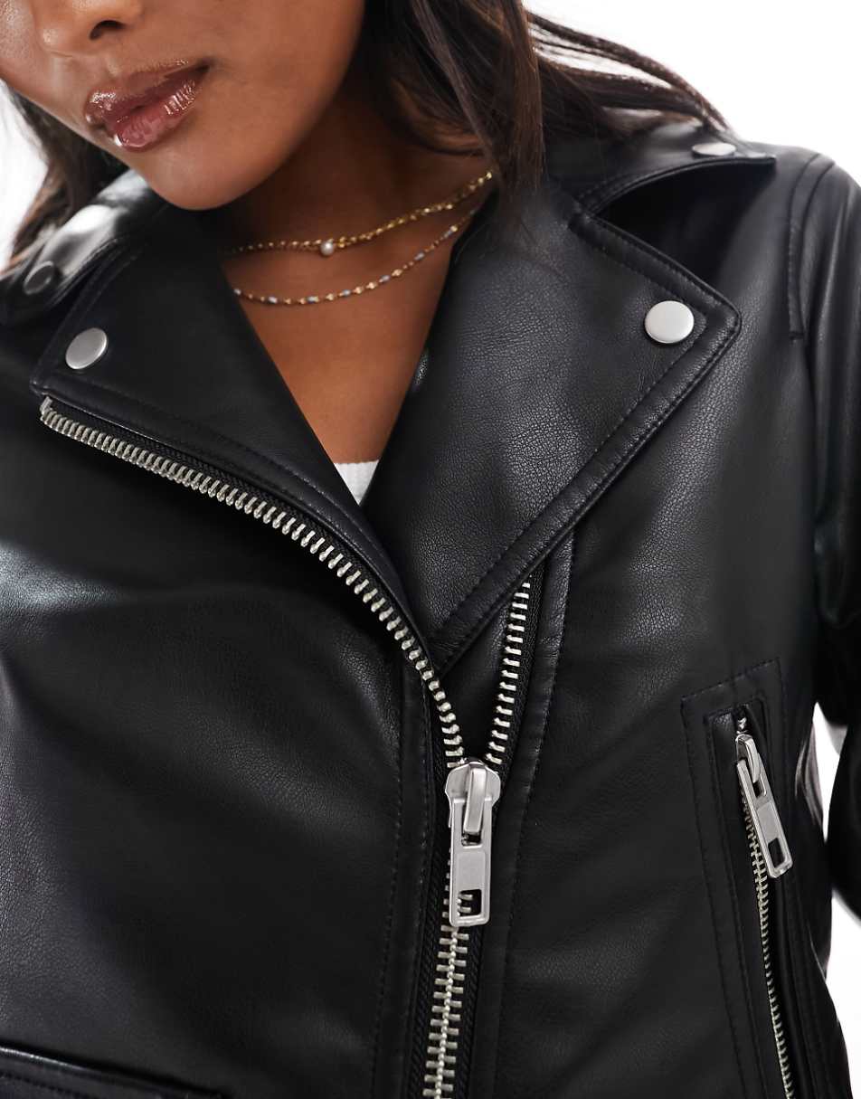 ASOS DESIGN Petite ultimate faux leather biker jacket in black