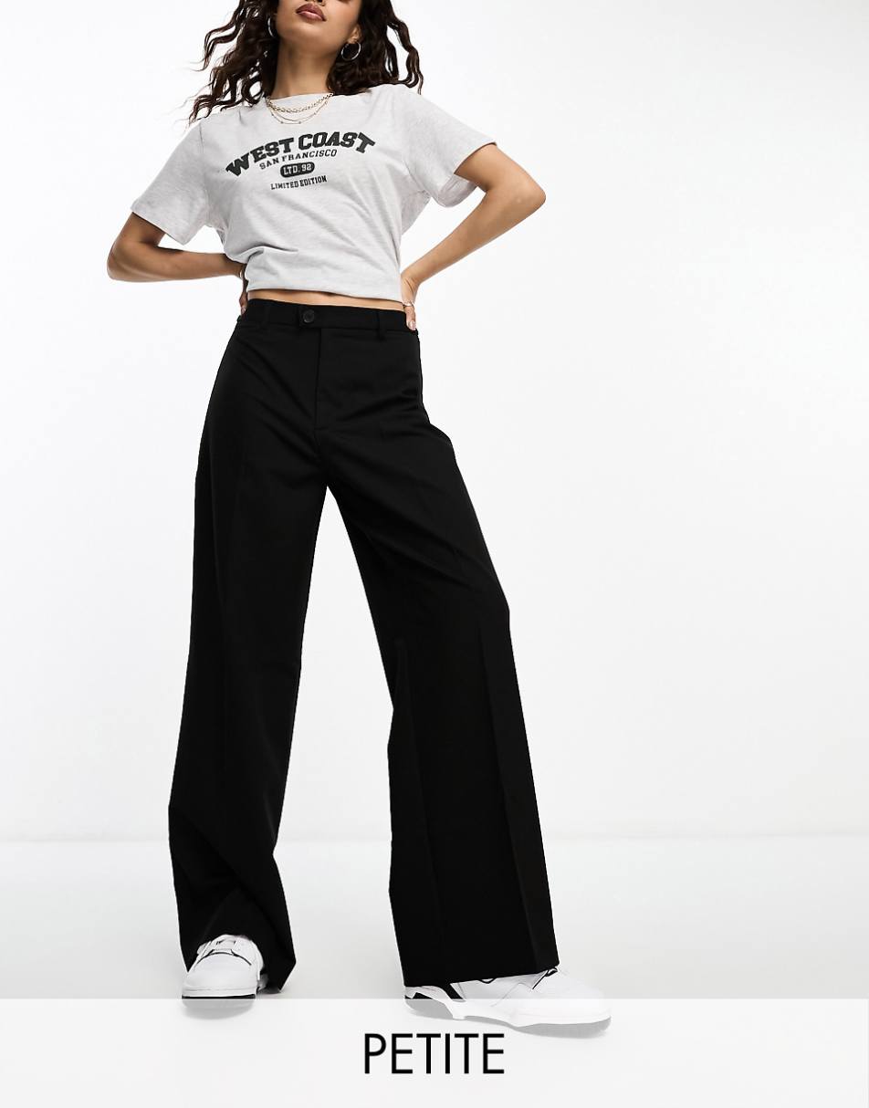 Stradivarius Petite tailored straight pants in black