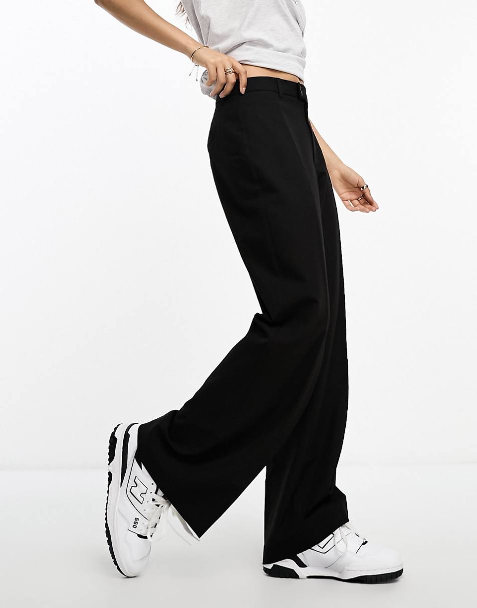 Stradivarius Petite tailored straight pants in black