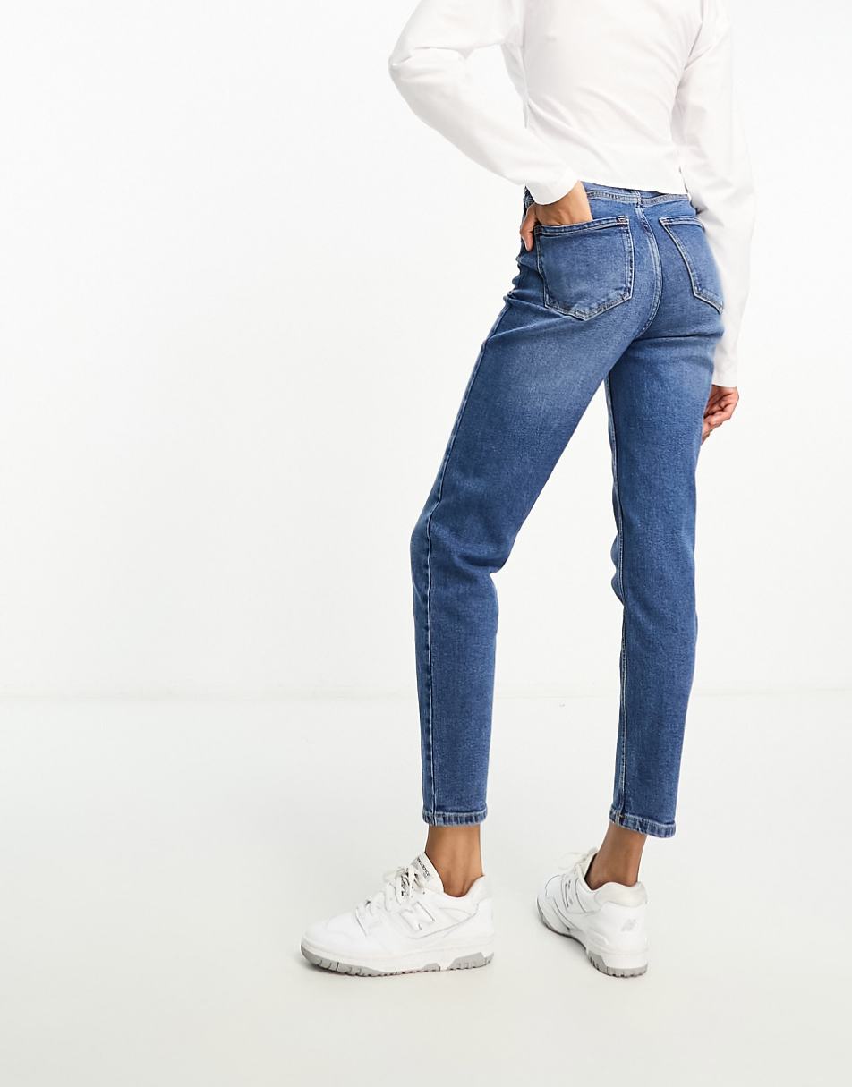 Stradivarius Tall slim mom jean with stretch in authentic blue