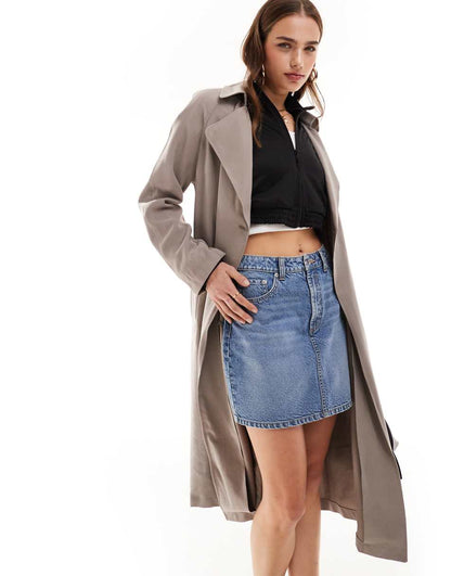 ASOS DESIGN soft midi trench coat in mushroom