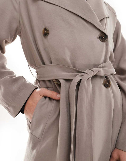 ASOS DESIGN soft midi trench coat in mushroom