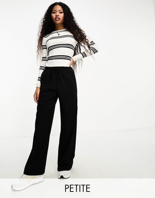 Stradivarius Petite tailored pull on pants in black