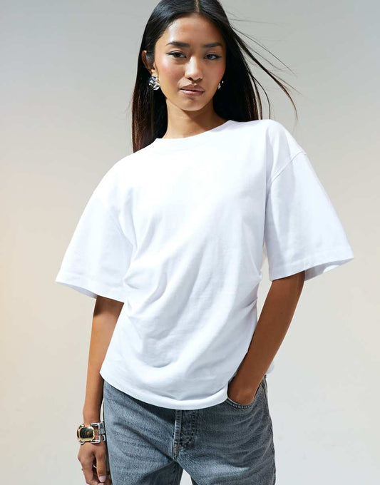 ASOS DESIGN corset waist t-shirt in white