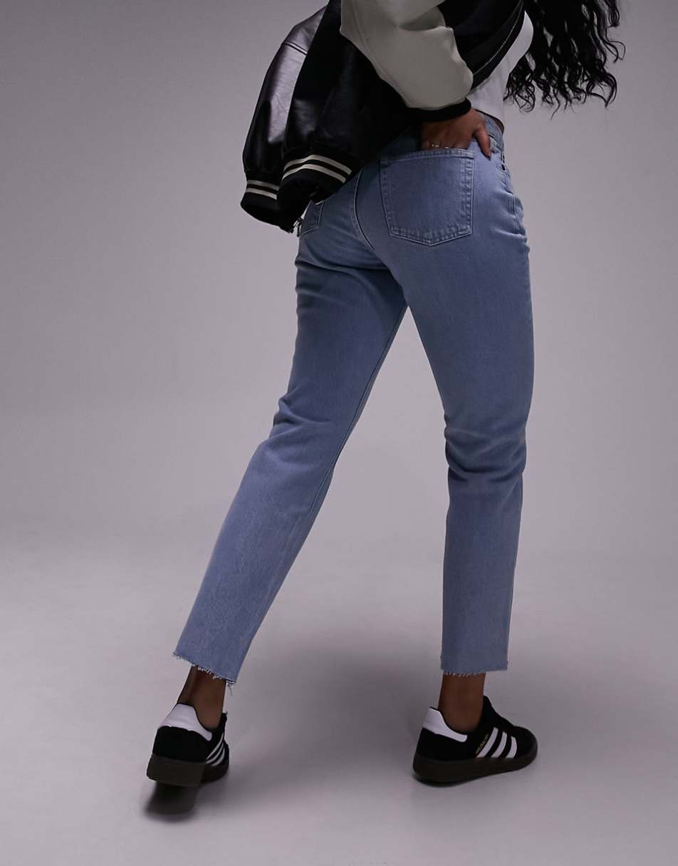 Topshop Hourglass cropped mid rise straight jeans with raw hems in bleach