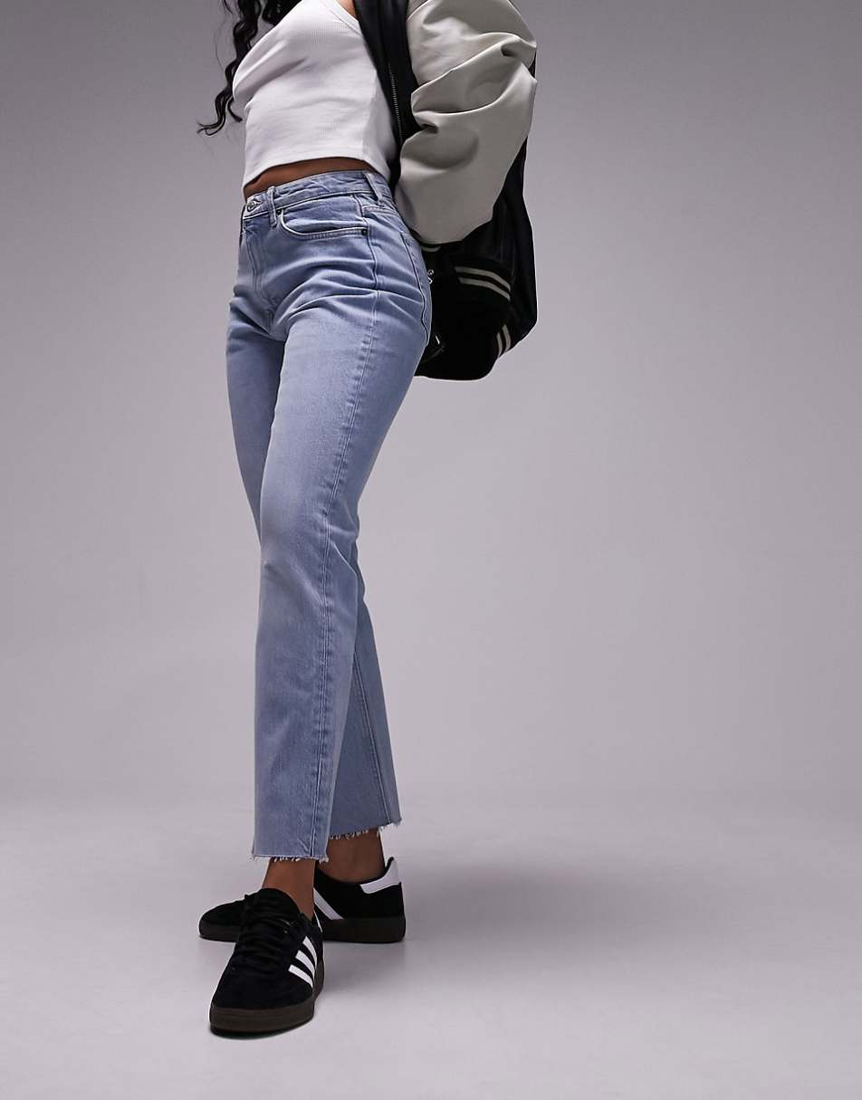 Topshop Hourglass cropped mid rise straight jeans with raw hems in bleach