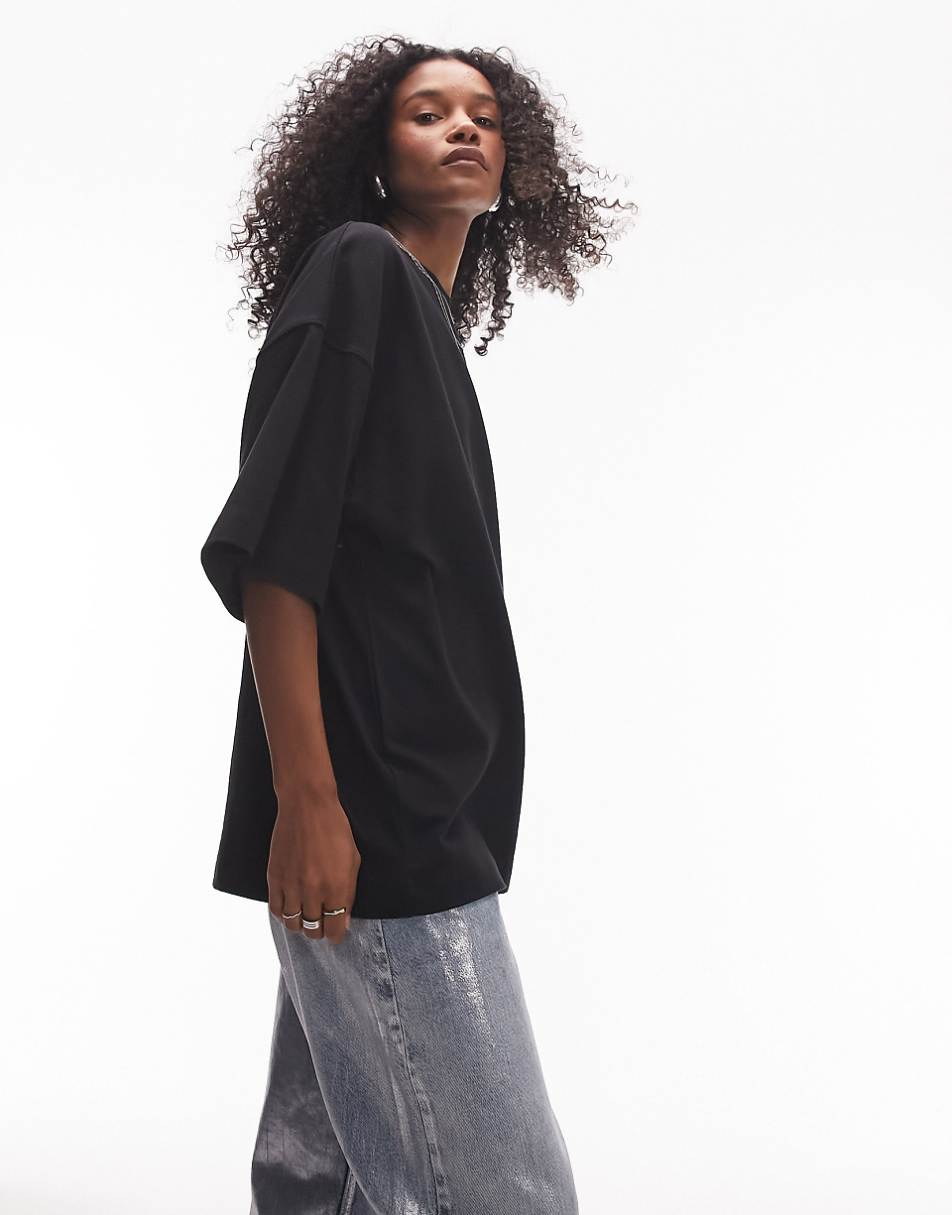 Topshop oversized drop shoulder tee in black