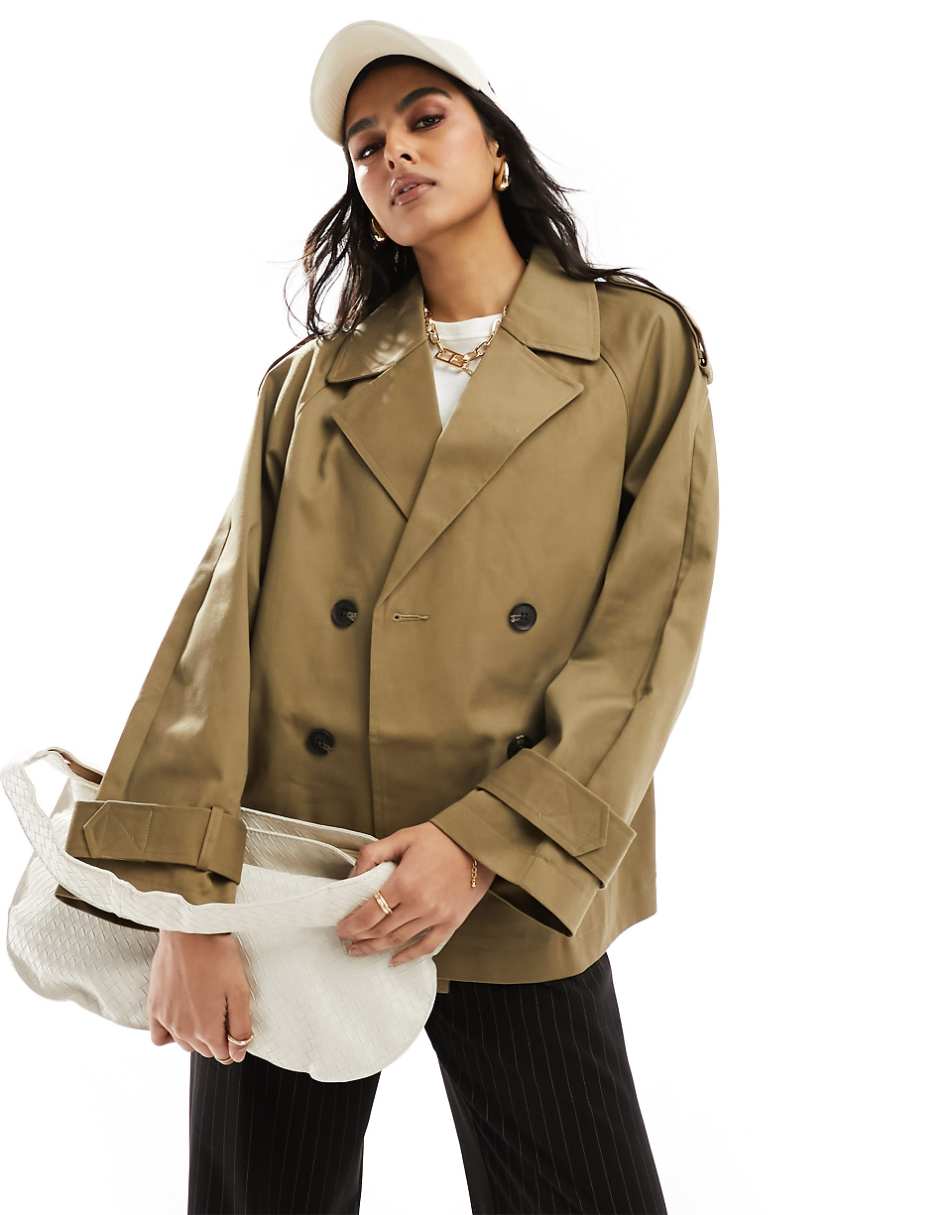 ASOS DESIGN short trench coat in olive