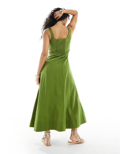 ASOS DESIGN seamed maxi tennis sundress in khaki