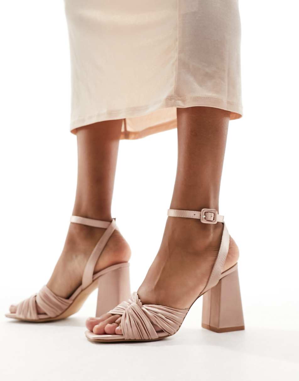 Be Mine Bridal Snuggle plisse block heel sandals in champagne