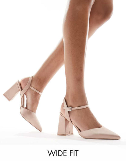 Be Mine Wide Fit Bridal Frankie embellished heeled shoes in blush satin