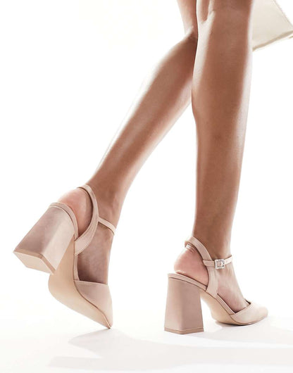 Be Mine Wide Fit Bridal Frankie embellished heeled shoes in blush satin
