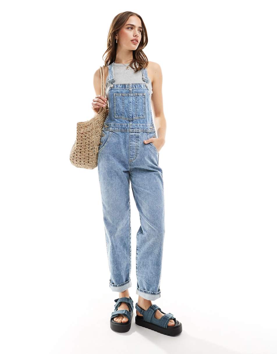 ASOS DESIGN denim overalls in mid blue