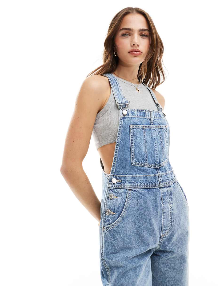 ASOS DESIGN denim overalls in mid blue