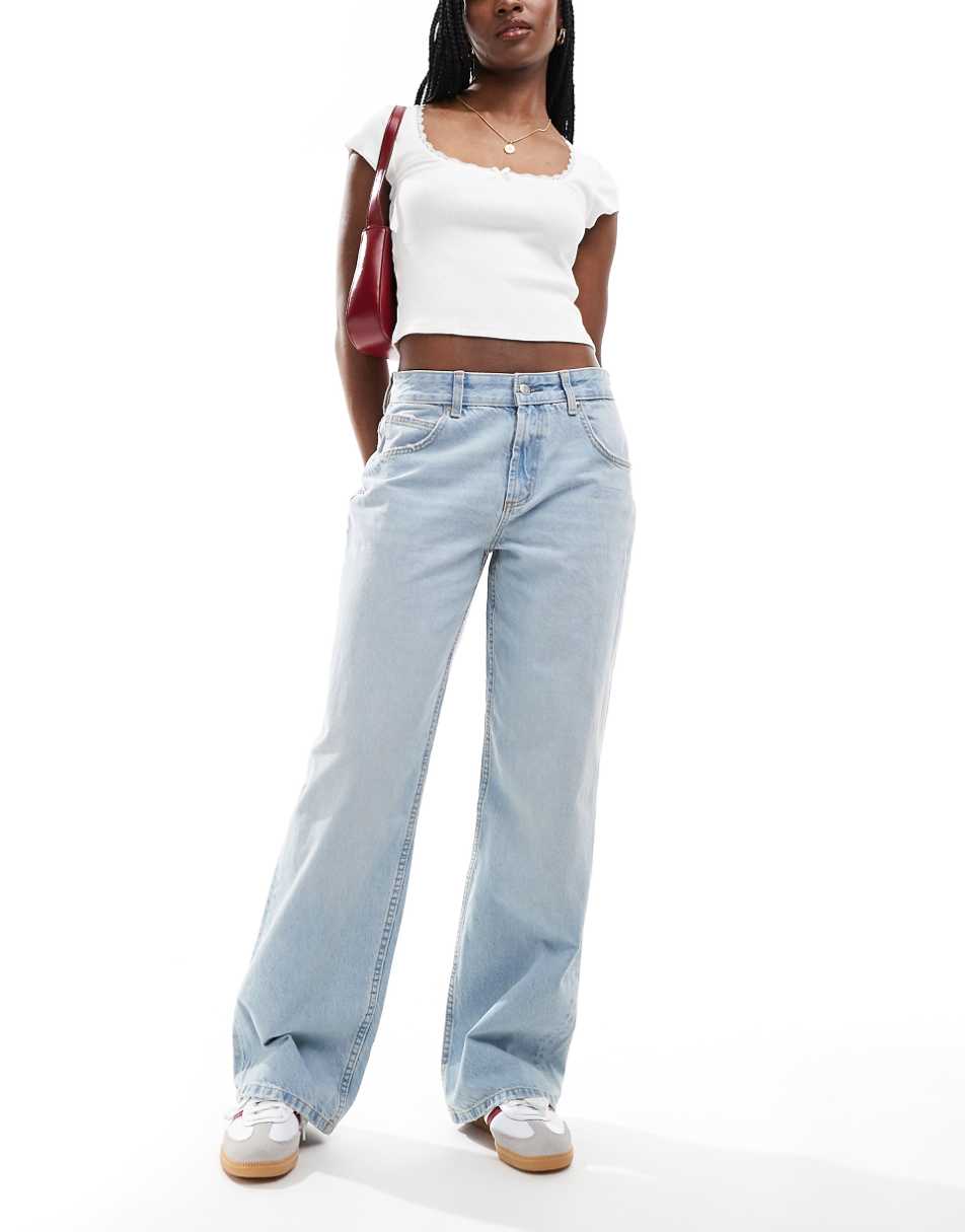 ASOS DESIGN mid rise baggy boyfriend jeans in light blue