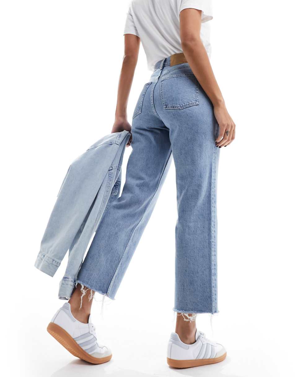 ASOS DESIGN cropped easy straight jean in light mid blue