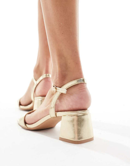 Glamorous Wide Fit low block heeled sandals in gold