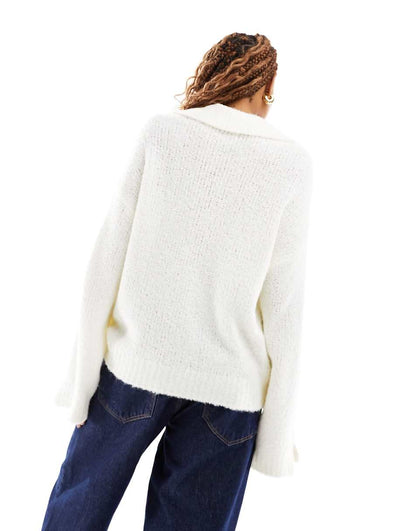 ASOS DESIGN oversized sweater with collar detail in cream