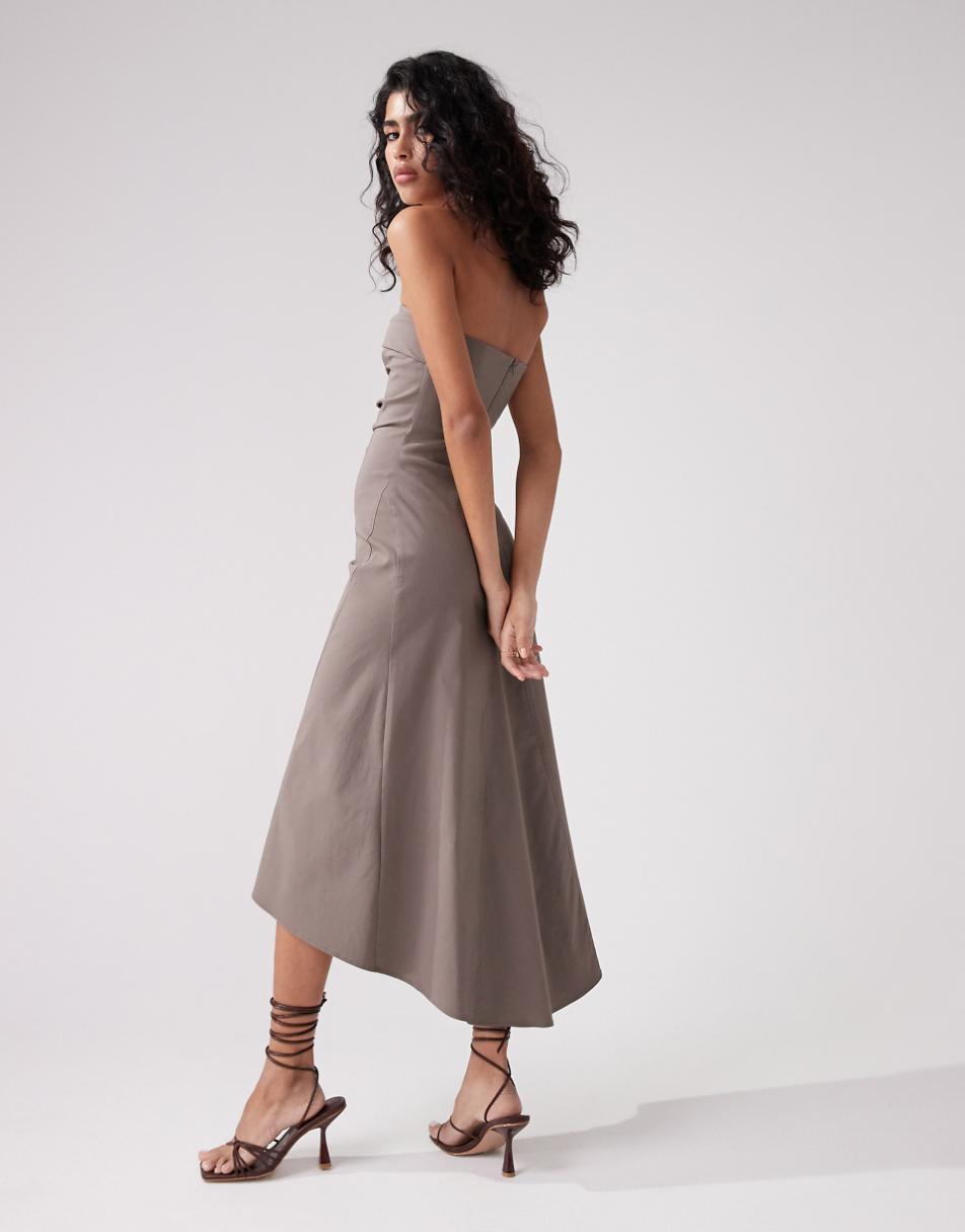 ASOS DESIGN bengaline bandeau knee length dress in taupe